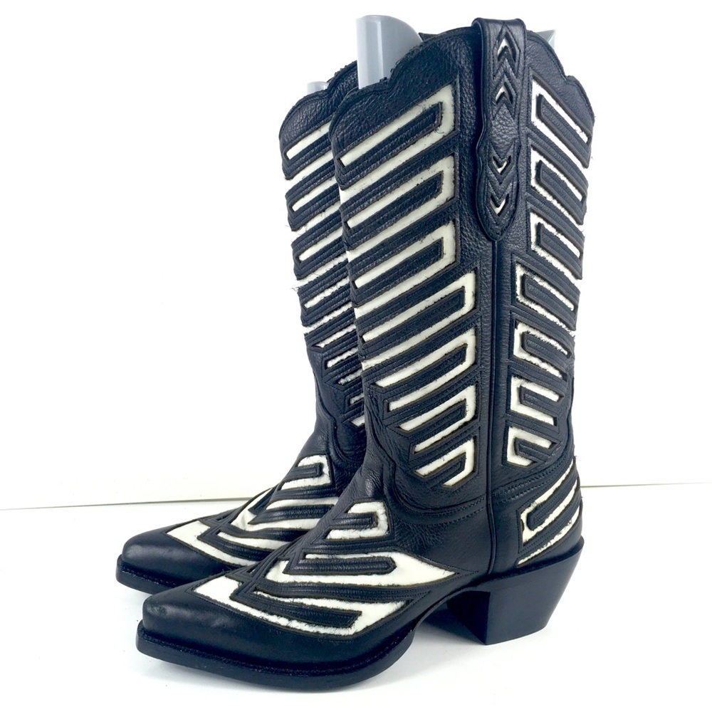 Justin Boots Black White Western L2954 10.5 Women